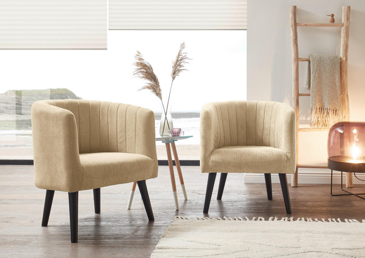 COCKTAILSESSEL Mikrovelours Sandfarben    - Sandfarben/Schwarz, Basics, Holz/Textil (61/82/58cm) - Livetastic