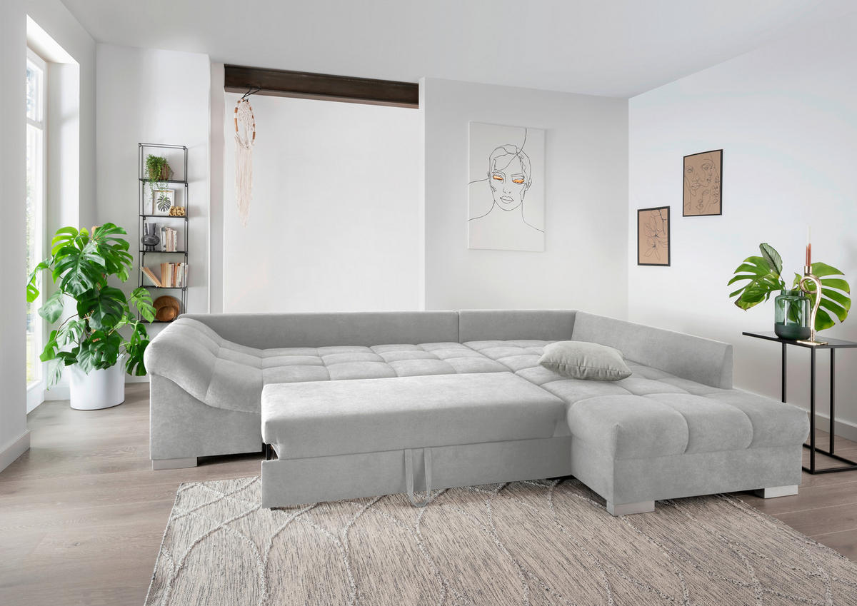 ECKSCHLAFSOFA in Silberfarben Textil   - Silberfarben, Design, Holz/Textil (298/202cm) - MID.YOU