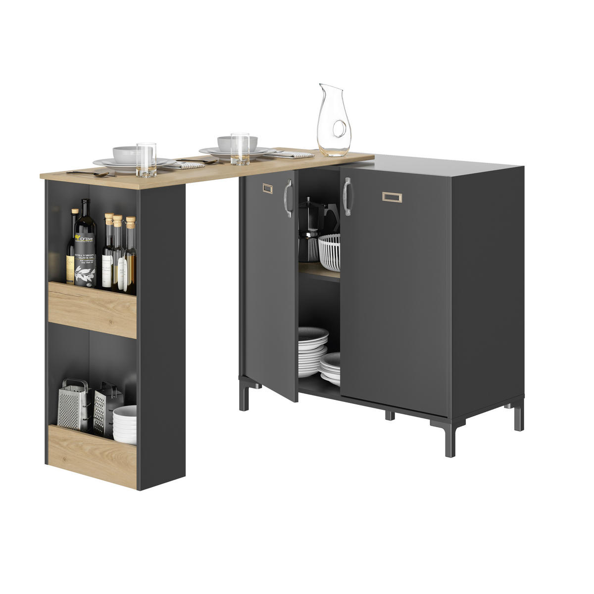 BARTISCH rechteckig Schwarz  - Schwarz, Trend, Holzwerkstoff (115/93/45cm) - MID.YOU