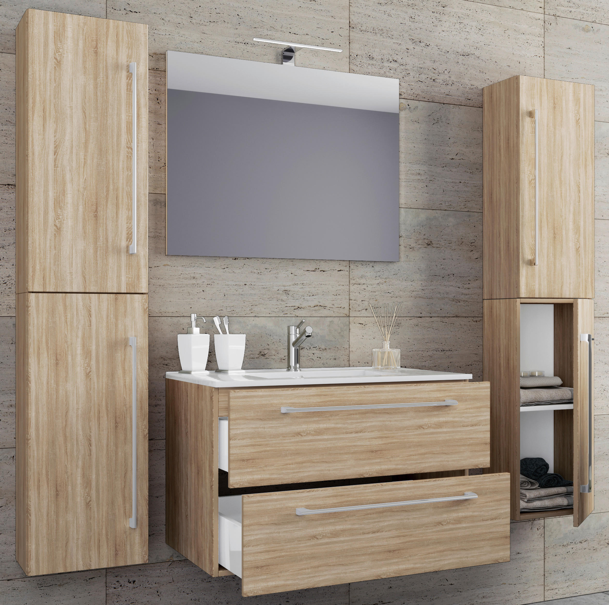 BADEZIMMER  in 127 cm  - Weiß/Grau, MODERN, Keramik/Holzwerkstoff (127cm) - MID.YOU