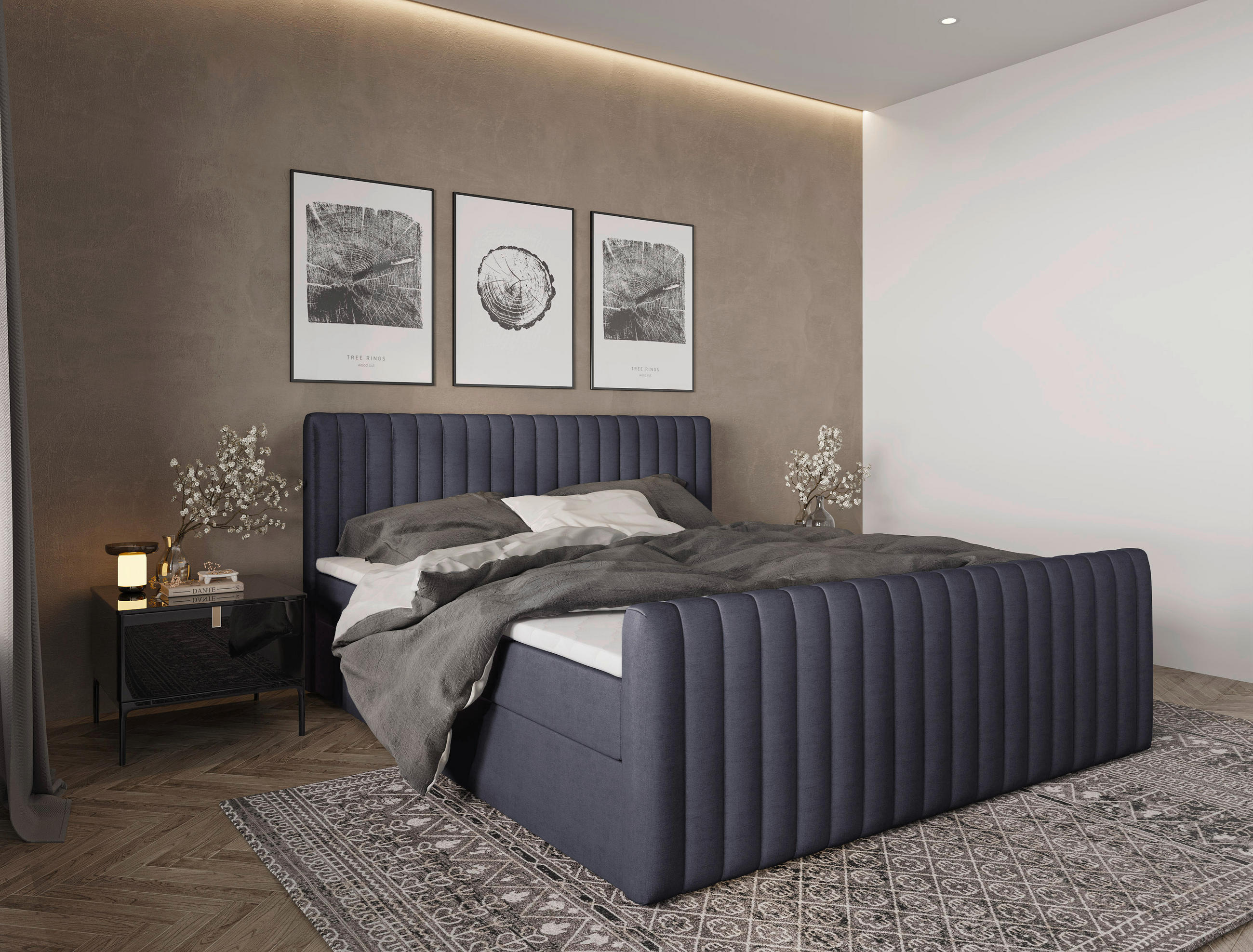 BOXBETT 180/200 cm,  in Graphitfarben, gepolstertes Kopfteil, Bettkasten, Topper, Matratzen, H3 + H3 = fest  - Schwarz/Graphitfarben, Basics, Kunststoff/Textil (180/200cm) - Chameo