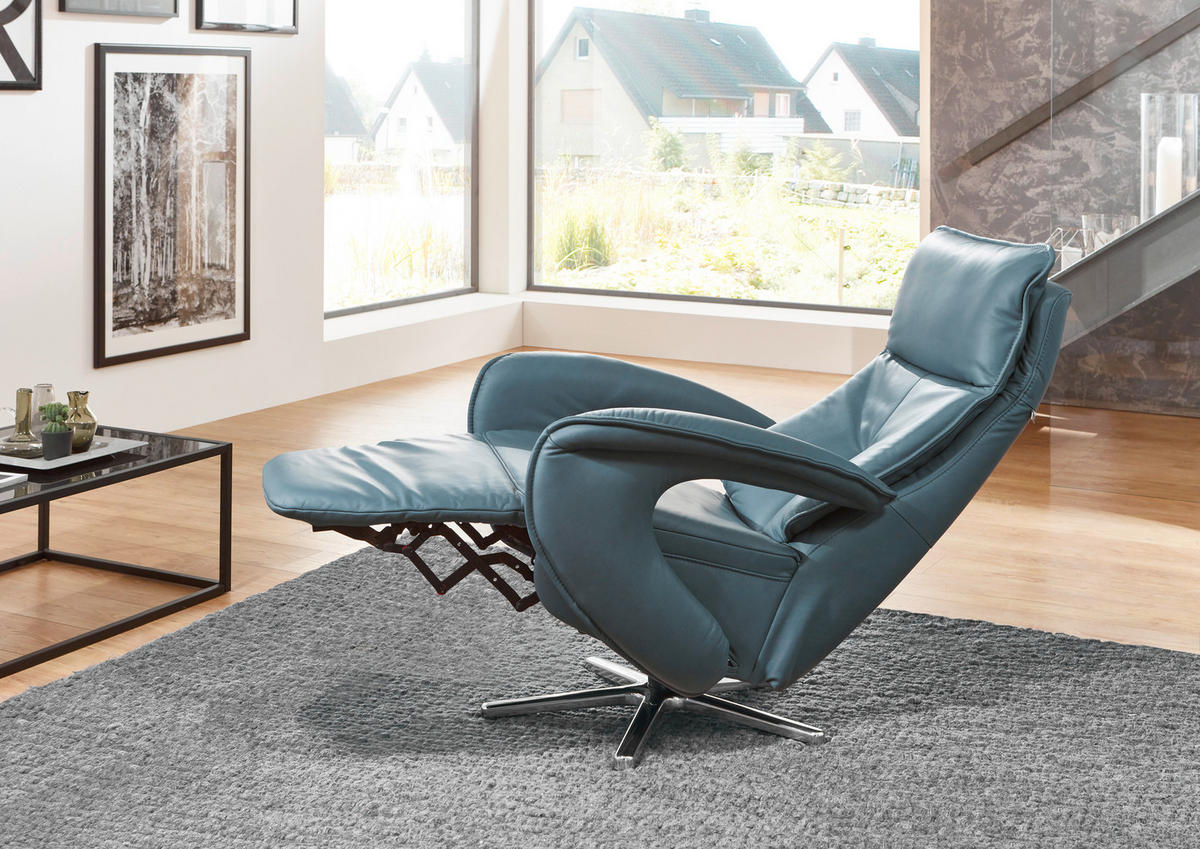 RELAXSESSEL in Leder Anthrazit  - Edelstahlfarben/Anthrazit, Design, Leder/Metall (77/110/87cm) - Valdera