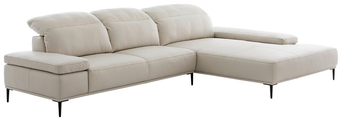 ECKSOFA Greige Echtleder Rücken echt  - Greige/Schwarz, MODERN, Leder/Metall (339/206cm) - Chilliano