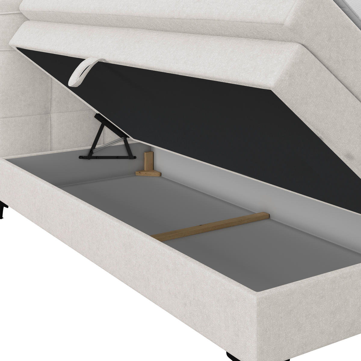 BOXSPRINGBETT 200/200 cm,  in Beige, H3 = fest  - Beige/Schwarz, KONVENTIONELL, Kunststoff/Textil (200/200cm)