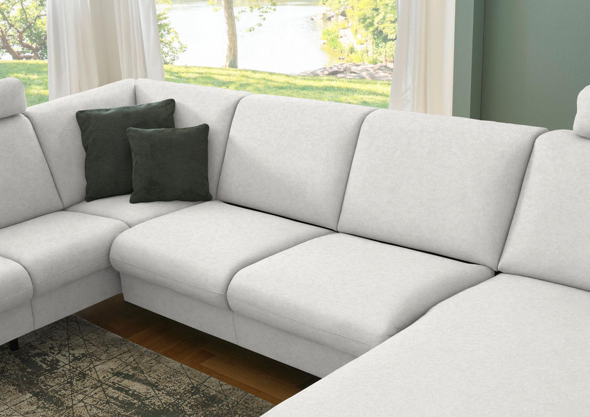 WOHNLANDSCHAFT Flachgewebe Alabasterfarben  - Alabasterfarben/Schwarz, Konventionell, Textil/Metall (190/307/170cm) - Beldomo Comfort