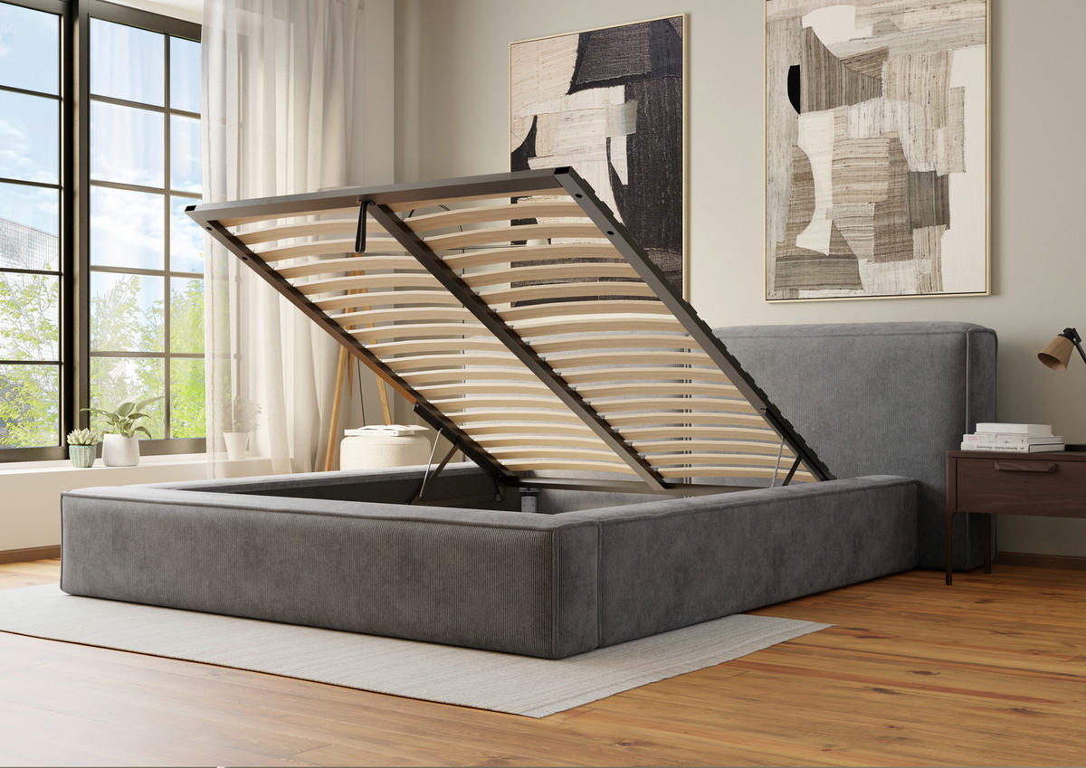 POLSTERBETT Lattenrost, Bettkasten 180/200 cm  in Anthrazit  - Anthrazit/Schwarz, Design, Holz/Textil (180/200cm) - Boxxx