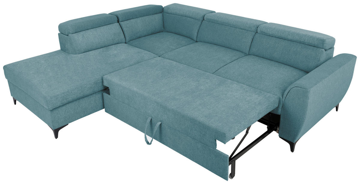 ECKSOFA in Velours Petrol  - Petrol/Schwarz, Konventionell, Textil/Metall (217/255cm) - MID.YOU