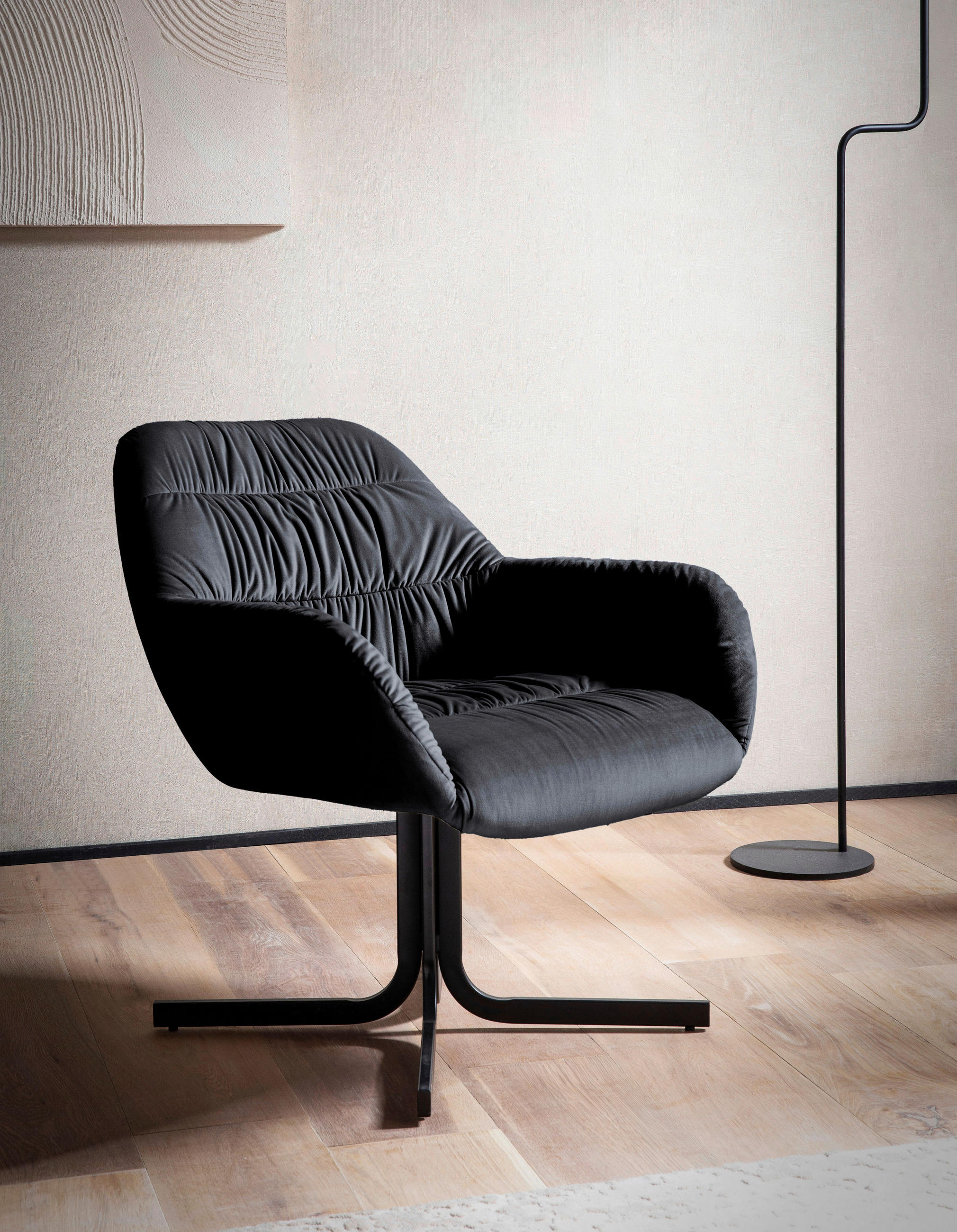 SESSEL in Samt Schwarz  - Schwarz, Design, Textil/Metall (64/74/68cm) - Livetastic