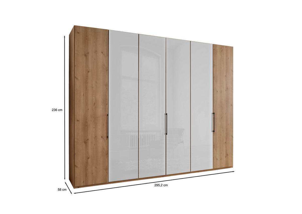 FALTTÜRENSCHRANK in Weiss, Eiche Bianco  - Schieferfarben/Weiss, Konventionell, Glas/Holzwerkstoff (300/236/58cm) - Dieter Knoll