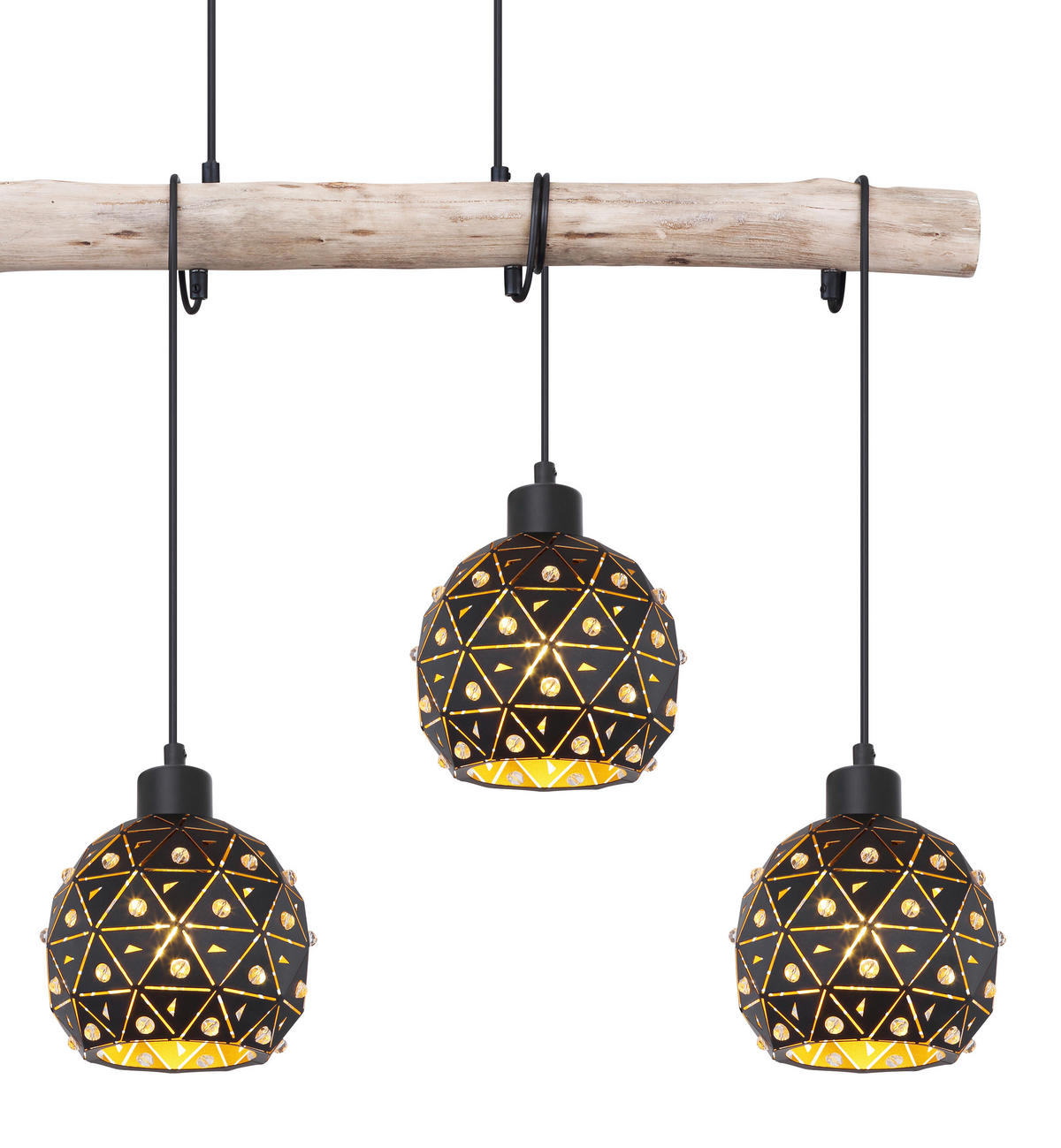 FÜGGŐLÁMPA 85/18/120 cm  - natúr színű/fekete, Basics, üveg/fa (85/18/120cm) - Globo