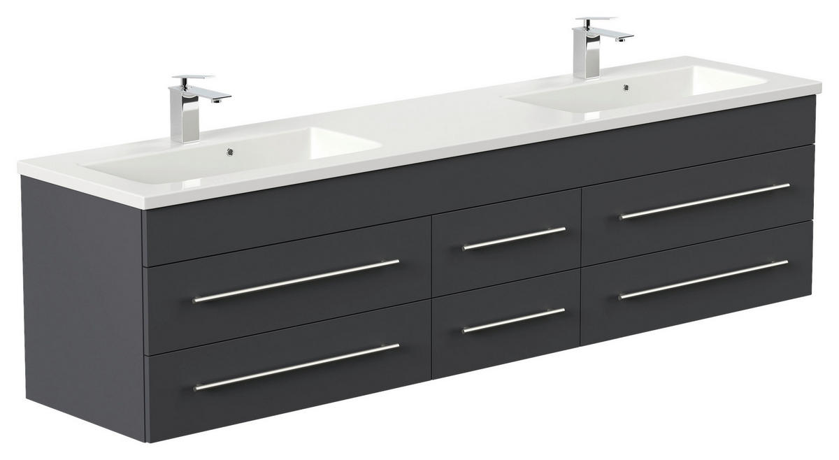 WASCHTISCHKOMBI 200 cm  - Graphitfarben/Weiß, Basics, Holzwerkstoff/Stein (200cm) - MID.YOU