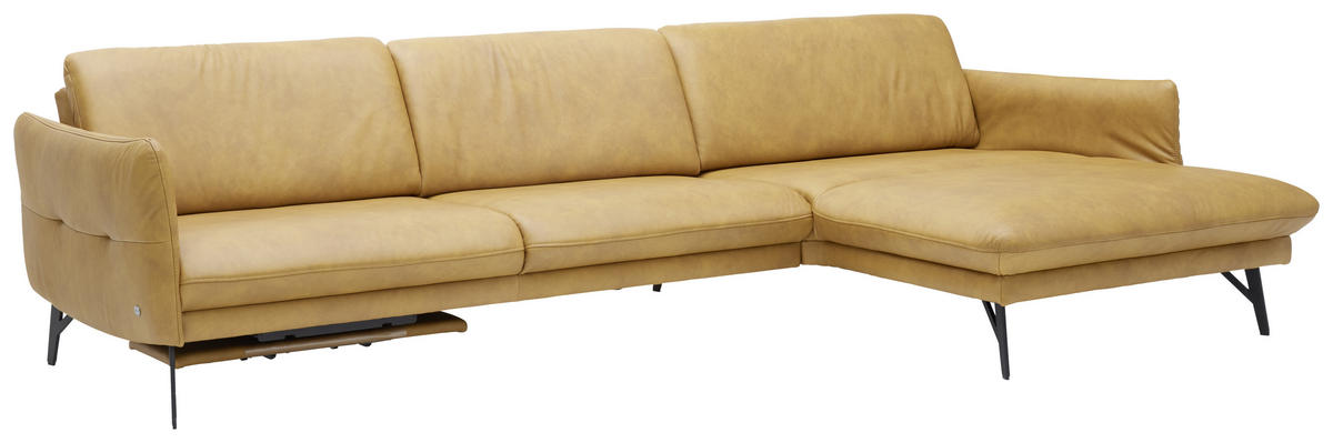ECKSOFA Gelb Echtleder  - Anthrazit/Gelb, Design, Leder/Metall (330/174cm) - Himolla