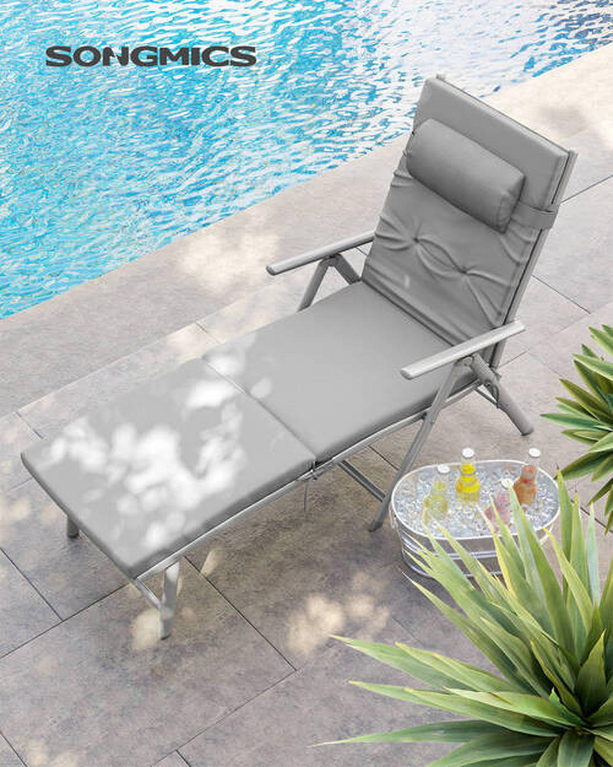 SONNENLIEGE 61/39/183 cm  - Grau, Basics, Textil/Metall (61/39/183cm) - Modante