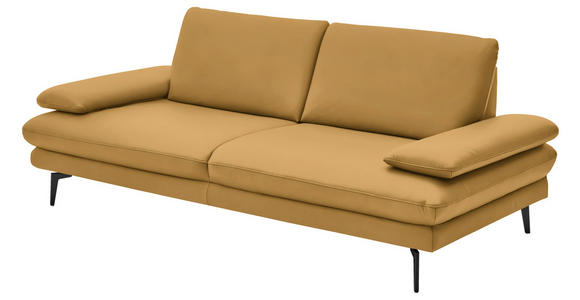 3-SITZER-SOFA in Leder Gelb - Gelb/Schwarz, Design, Leder/Metall (222/86/104cm) - Dieter Knoll