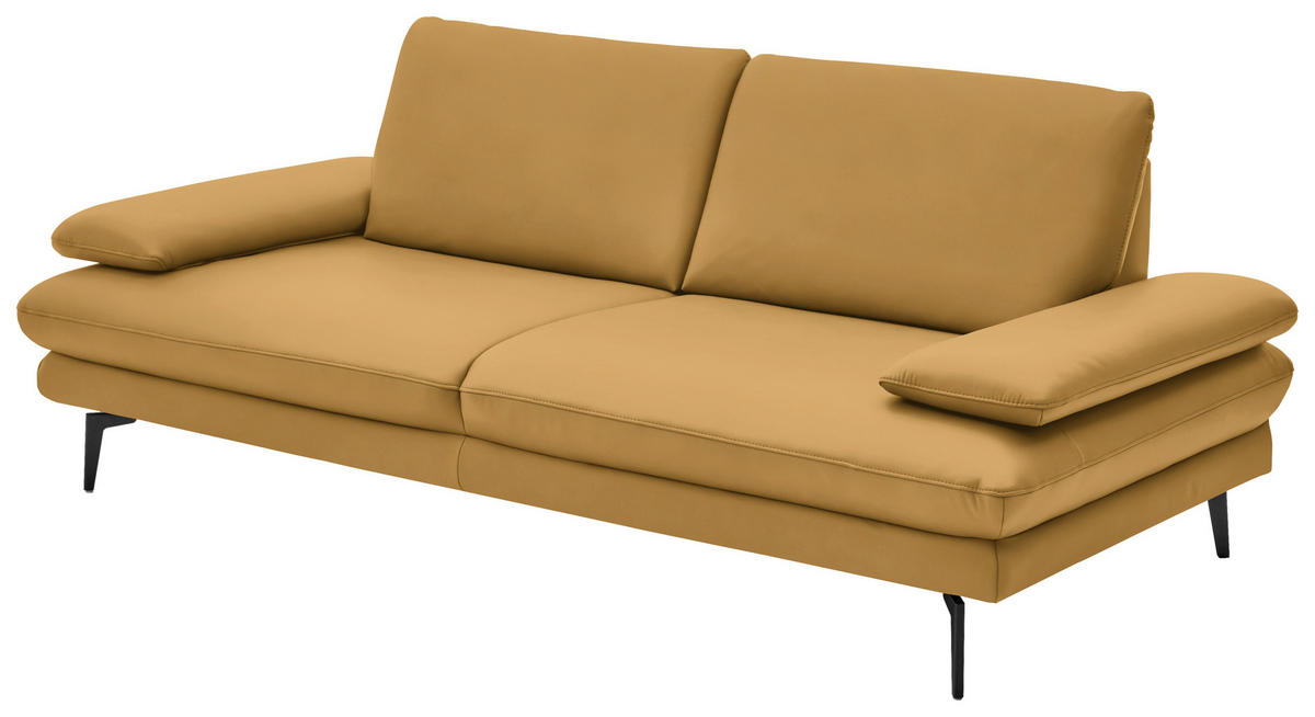 3-SITZER-SOFA in Leder Gelb  - Gelb/Schwarz, Design, Leder/Metall (222/86/104cm) - Dieter Knoll