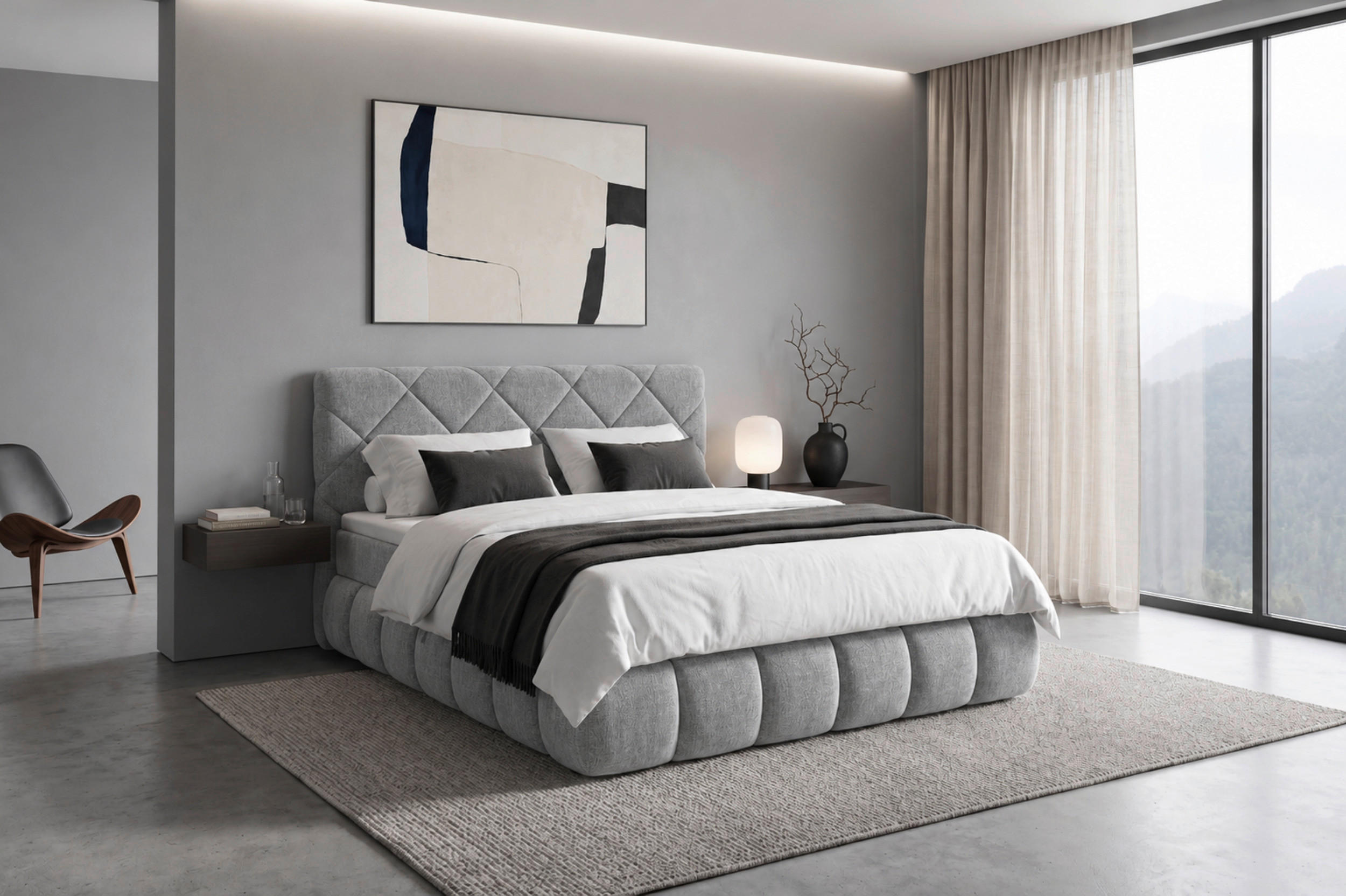 BOXBETT 180/200 cm,  in Silberfarben, gepolstertes Kopfteil, Bettkasten, Topper, Matratzen, H3 + H3 = fest  - Silberfarben/Schwarz, Design, Kunststoff/Textil (180/200cm) - Chameo