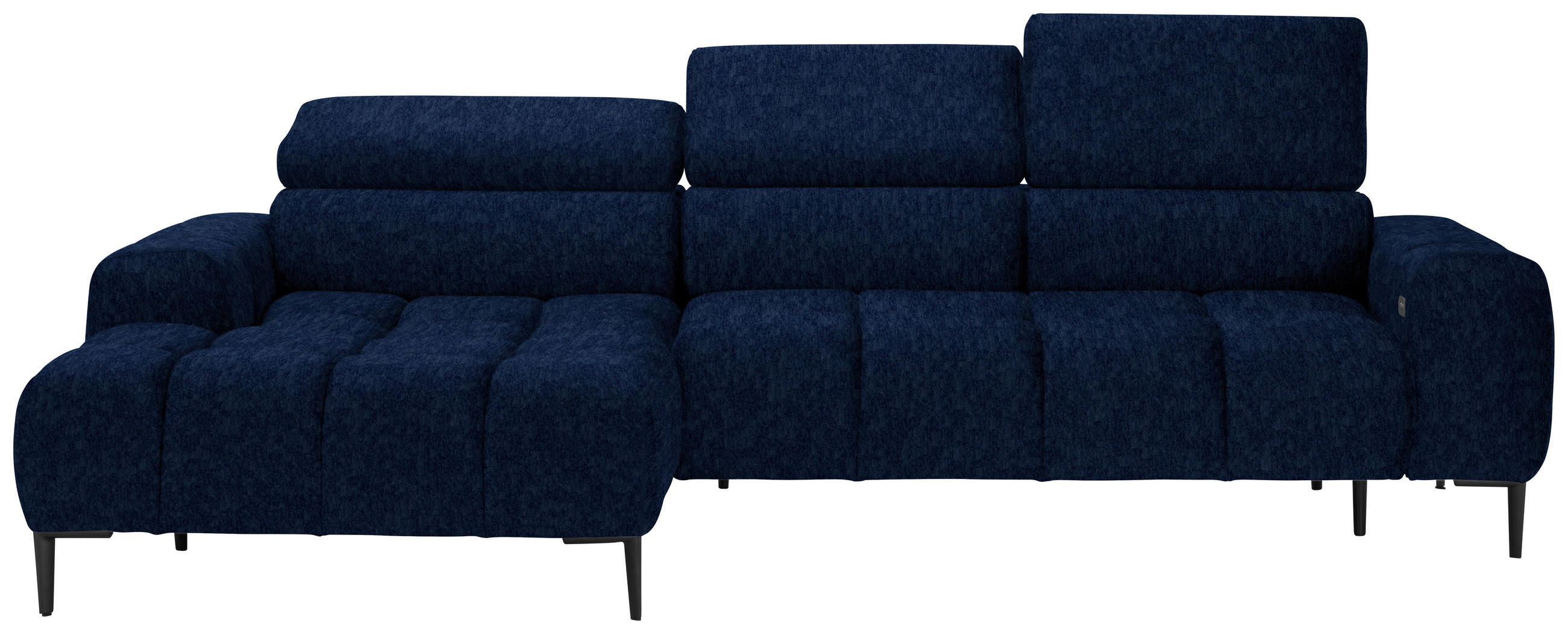 ECKSOFA in Samt, Webstoff Dunkelblau  - Schwarz/Dunkelblau, Design, Textil/Metall (177/270cm) - Welnova