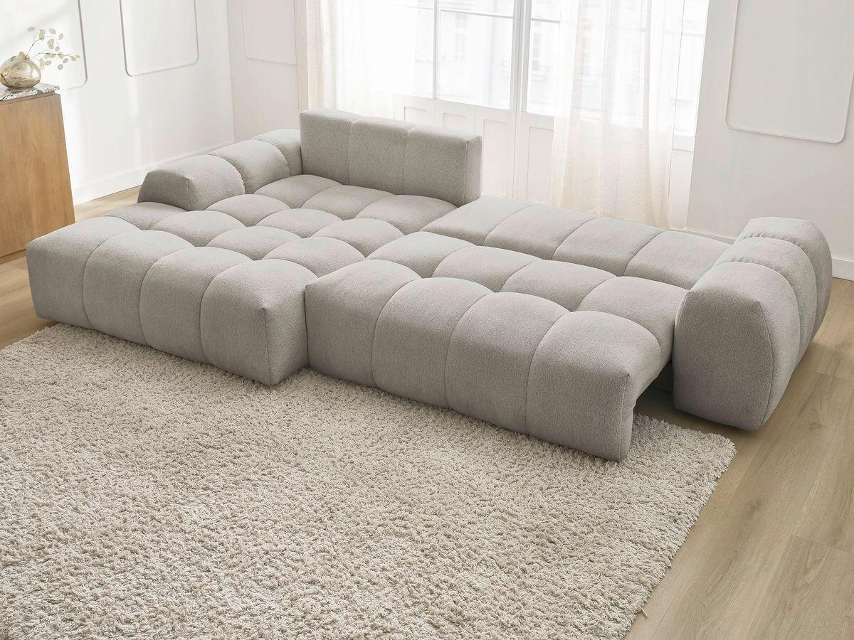ECKSCHLAFSOFA EVEREST  mit Rücken echt, Armteil links, Armteil rechts Flachgewebe Taupe  - Taupe/Schwarz, MODERN, Kunststoff/Textil (180/318cm) - Livetastic