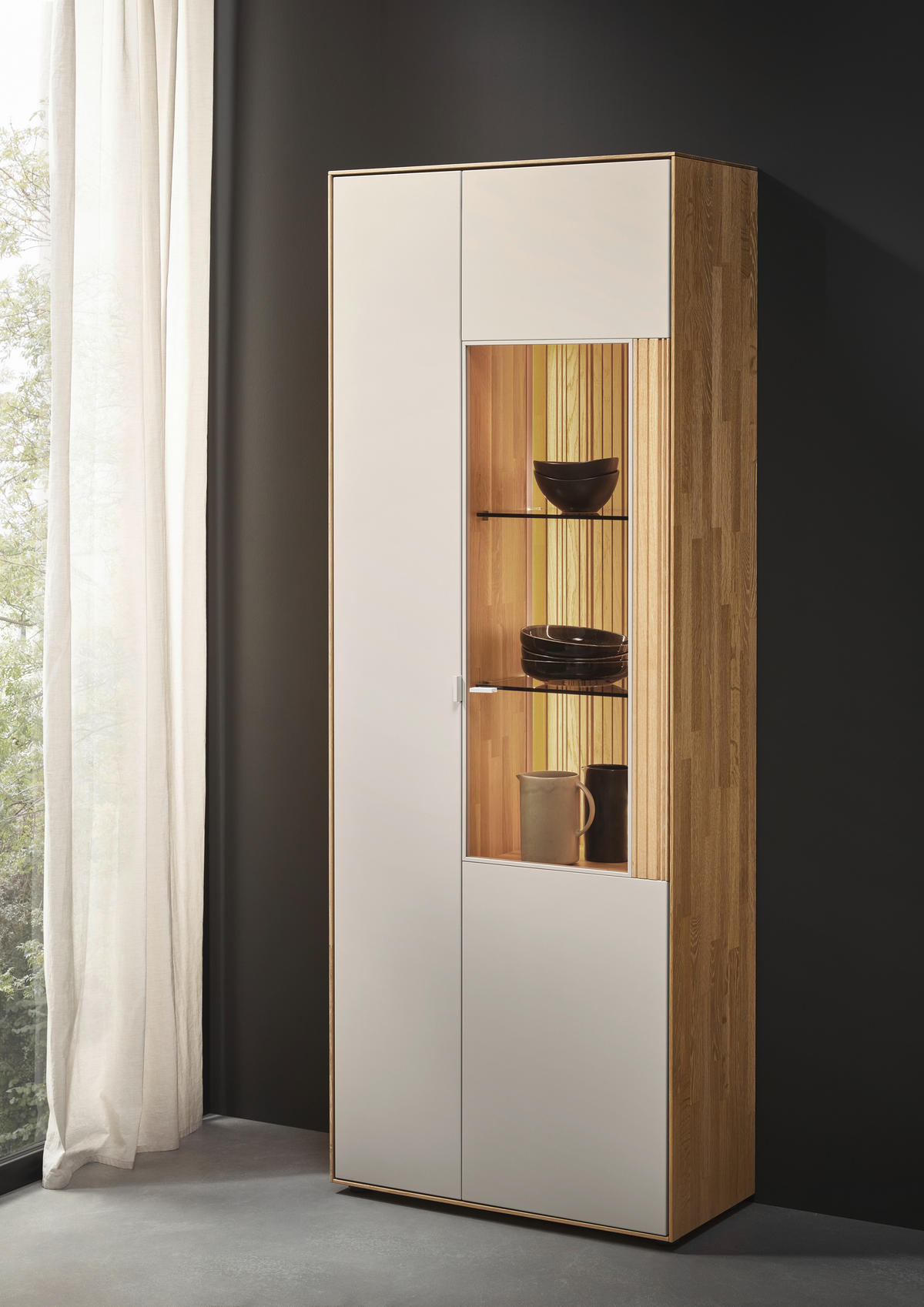 VITRINE  in massiv Wildeiche Kaschmir, Wildeiche - Kaschmir/Wildeiche, Design, Glas/Holz (76,9/205,5/37,1cm) - Dieter Knoll