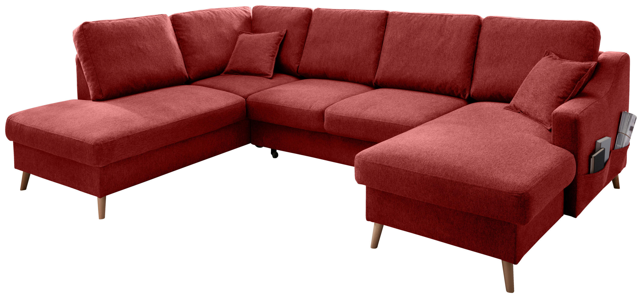 WOHNLANDSCHAFT in Chenille Rot  - Rot/Naturfarben, KONVENTIONELL, Holz/Textil (200/301/150cm) - Livetastic