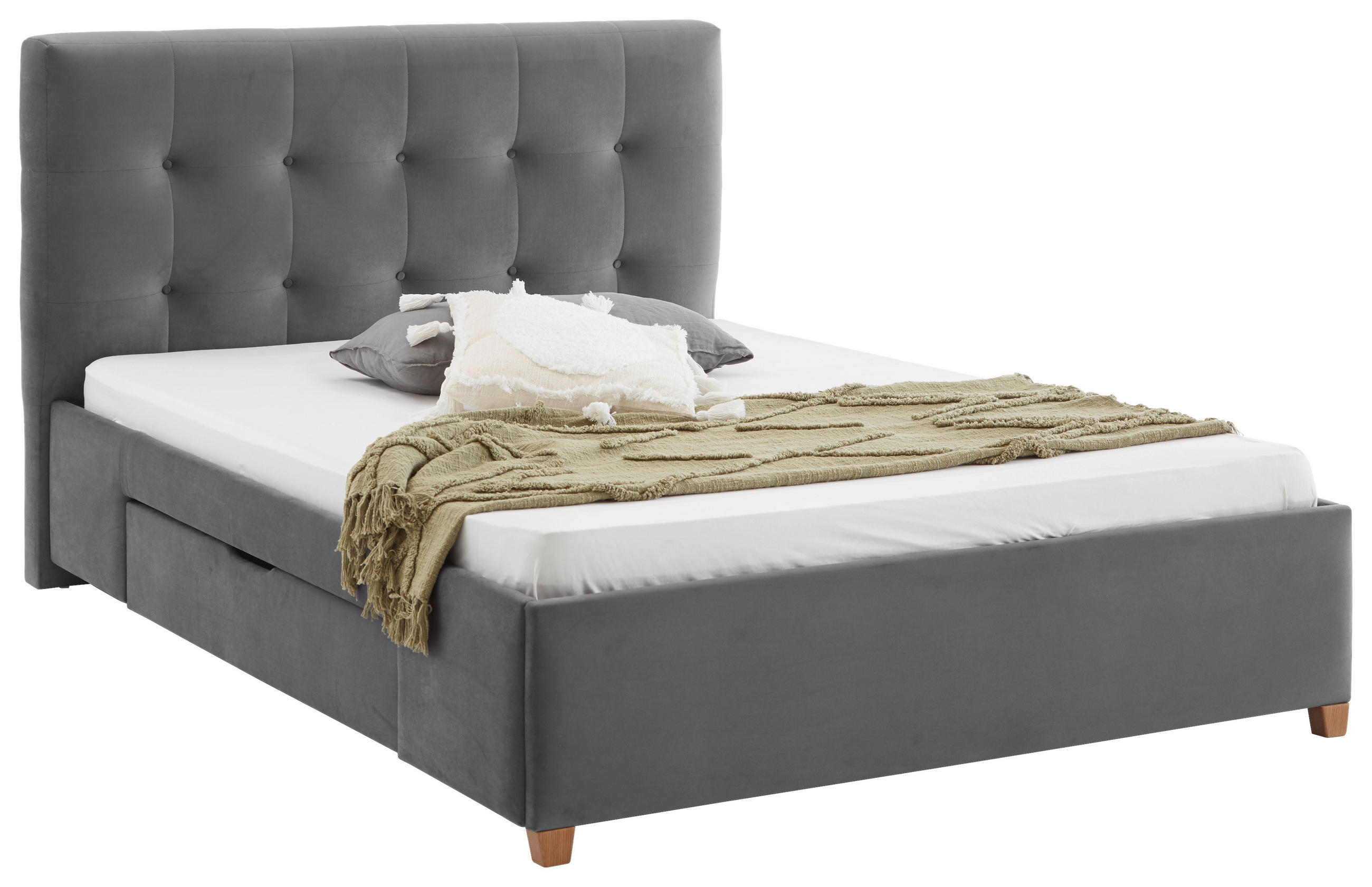 POLSTERBETT Grau 160/200 cm  - Naturfarben/Grau, MODERN, Holz/Textil (160/200cm) - Carryhome