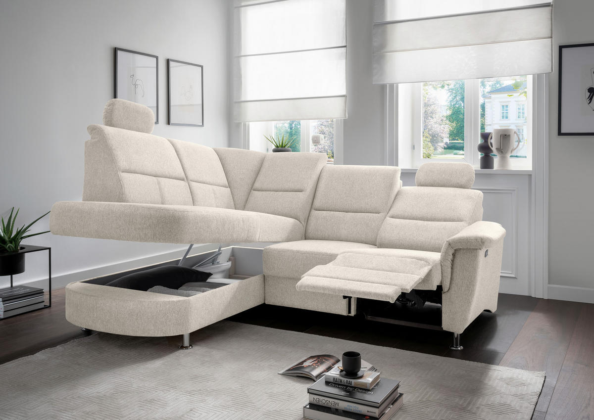 ECKSOFA in Chenille Beige  - Chromfarben/Beige, Konventionell, Textil/Metall (184/231cm) - Livetastic