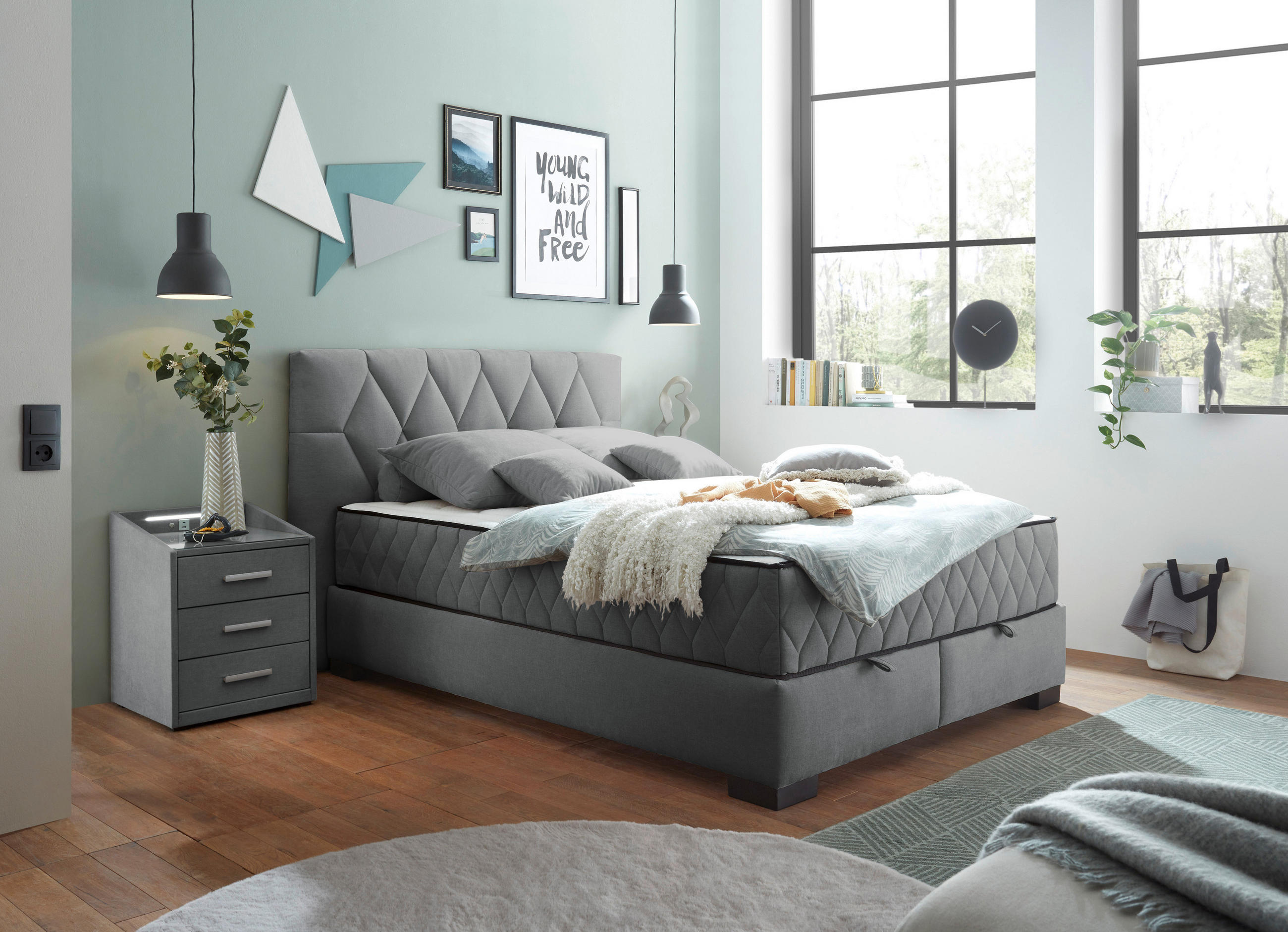 BOXBETT 140/200 cm  in Anthrazit  - Anthrazit/Schwarz, MODERN, Holzwerkstoff/Kunststoff (140/200cm) - MID.YOU