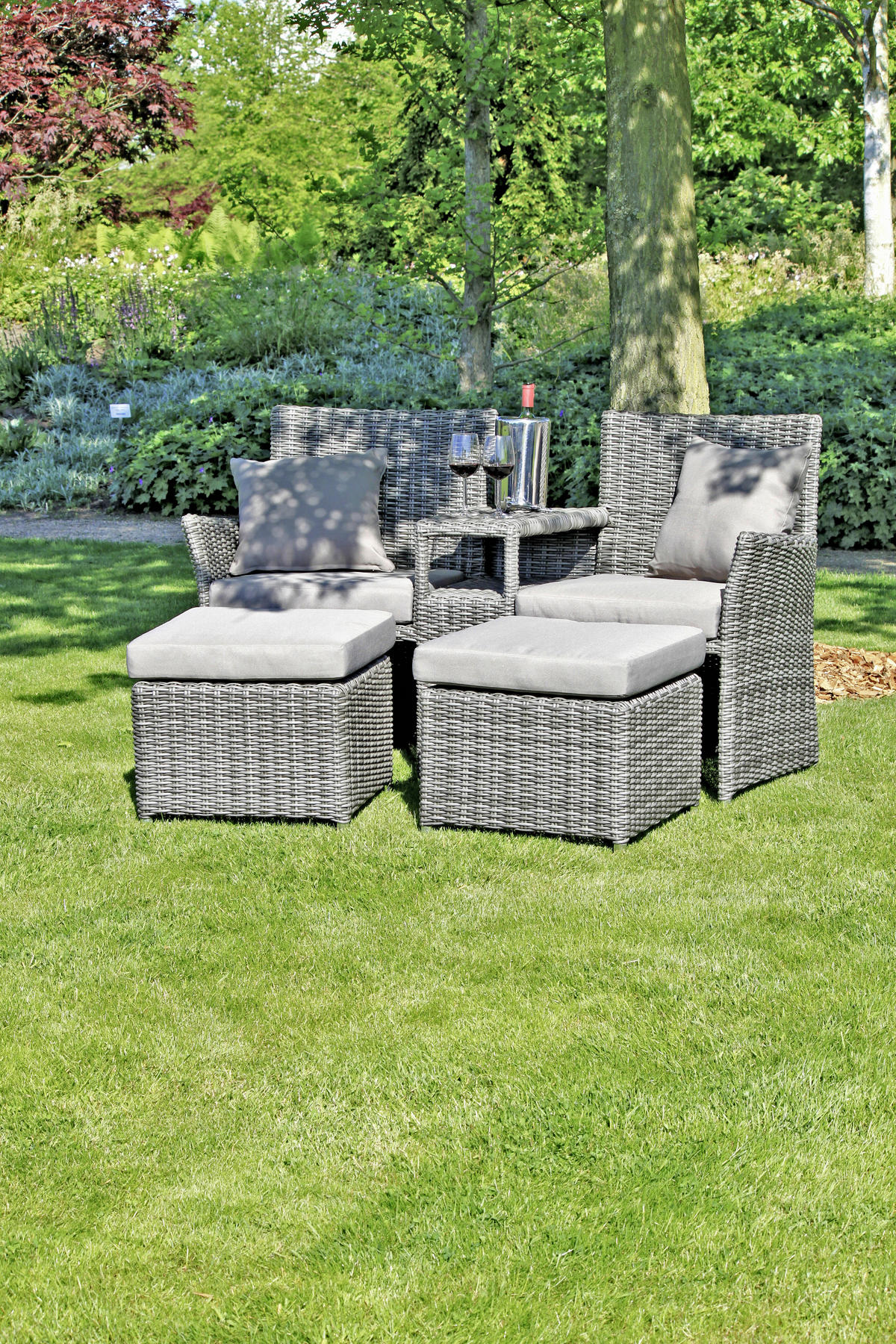 GARTENSESSEL Kunststoff, Textil Hellgrau  - Hellgrau, MODERN, Kunststoff/Textil (70/90/155cm) - Gardenson