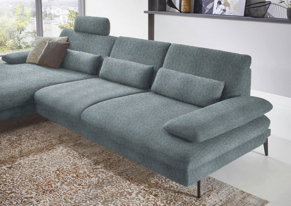 ECKSOFA in Chenille Blaugrau  - Blaugrau/Schwarz, Design, Textil/Metall (180/310cm) - Dieter Knoll