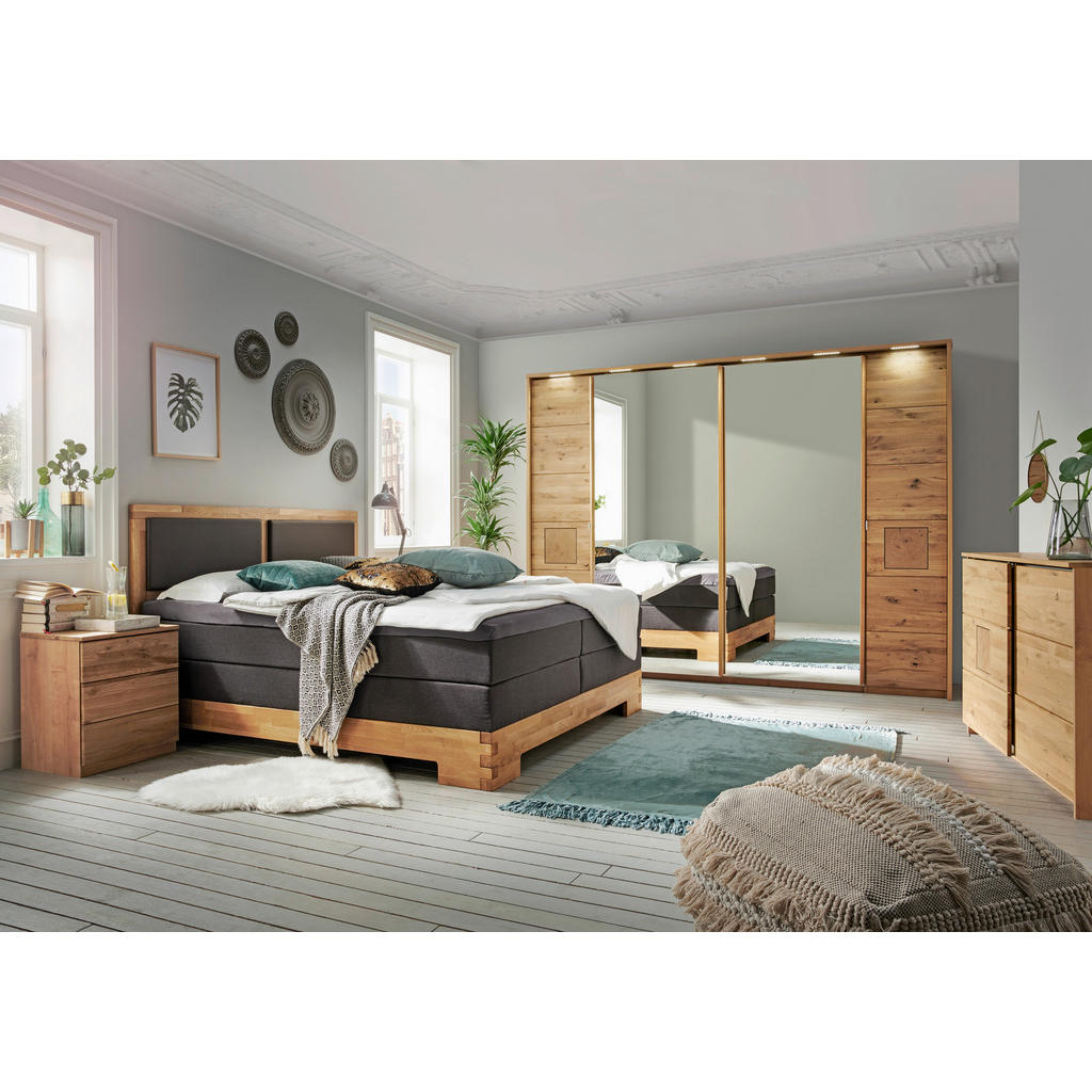 Thumbnail - Linea Natura Schwebetürenschrank, Eiche, Holz, Glas, Holzwerkstoff, Asteiche, furniert, massiv, 10 Fächer, 246x215x74 cm...