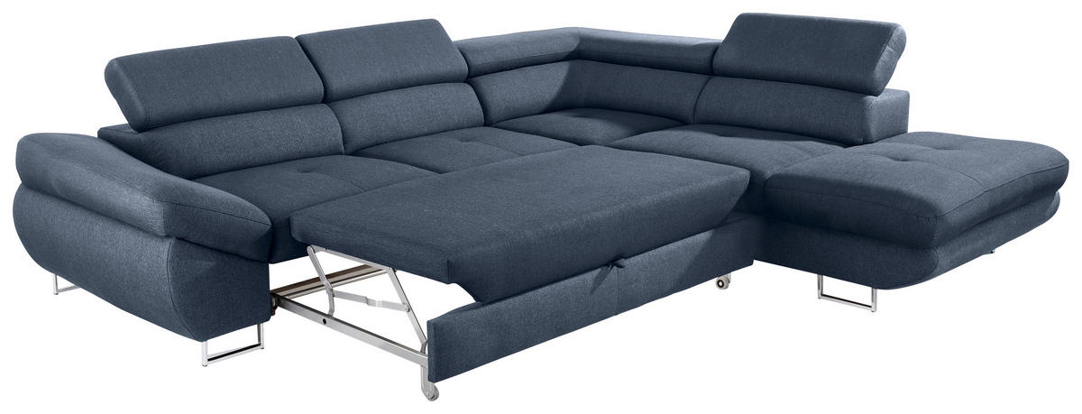 ECKSOFA in Webstoff Dunkelblau  - Dunkelblau, Design, Textil/Metall (280/235cm) - Hom`in