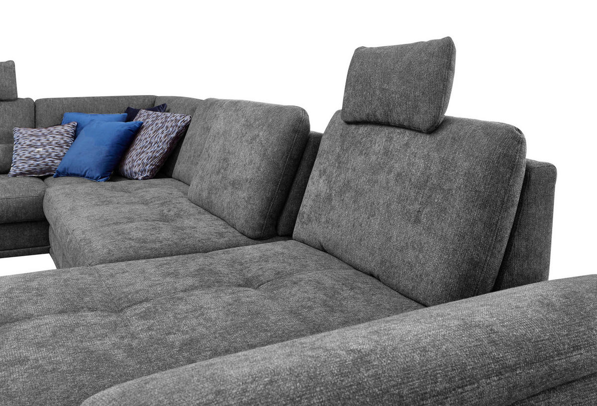 WOHNLANDSCHAFT Grau Flachgewebe  - Silberfarben/Grau, KONVENTIONELL, Textil/Metall (223/363/176cm) - Sit & More