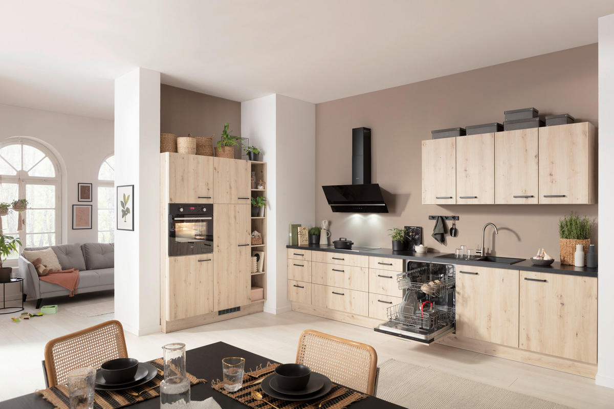 ECKKÜCHE 215/420 cm  in Schwarz, Eichefarben  - Eichefarben/Schwarz, Basics, Holzwerkstoff/Metall (215/420cm) - Venda