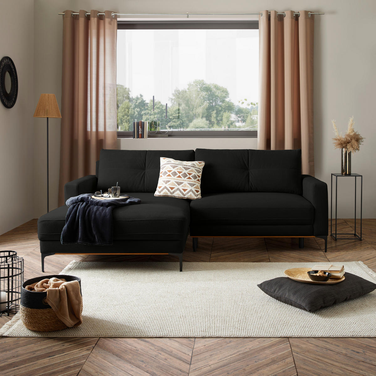 ECKSOFA in Schwarz  - Schwarz, Modern, Textil/Metall (162/238cm) - Ondega