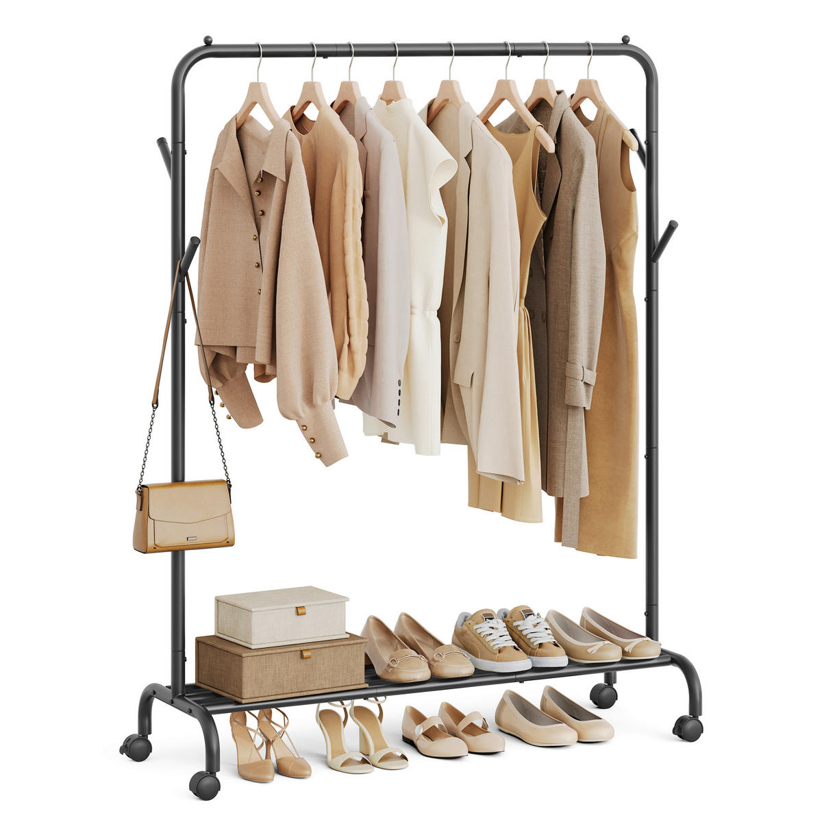 KLEIDERWAGEN in Schwarz 103,5/155/41 cm   - Schwarz, Basics, Kunststoff/Metall (103,5/155/41cm)