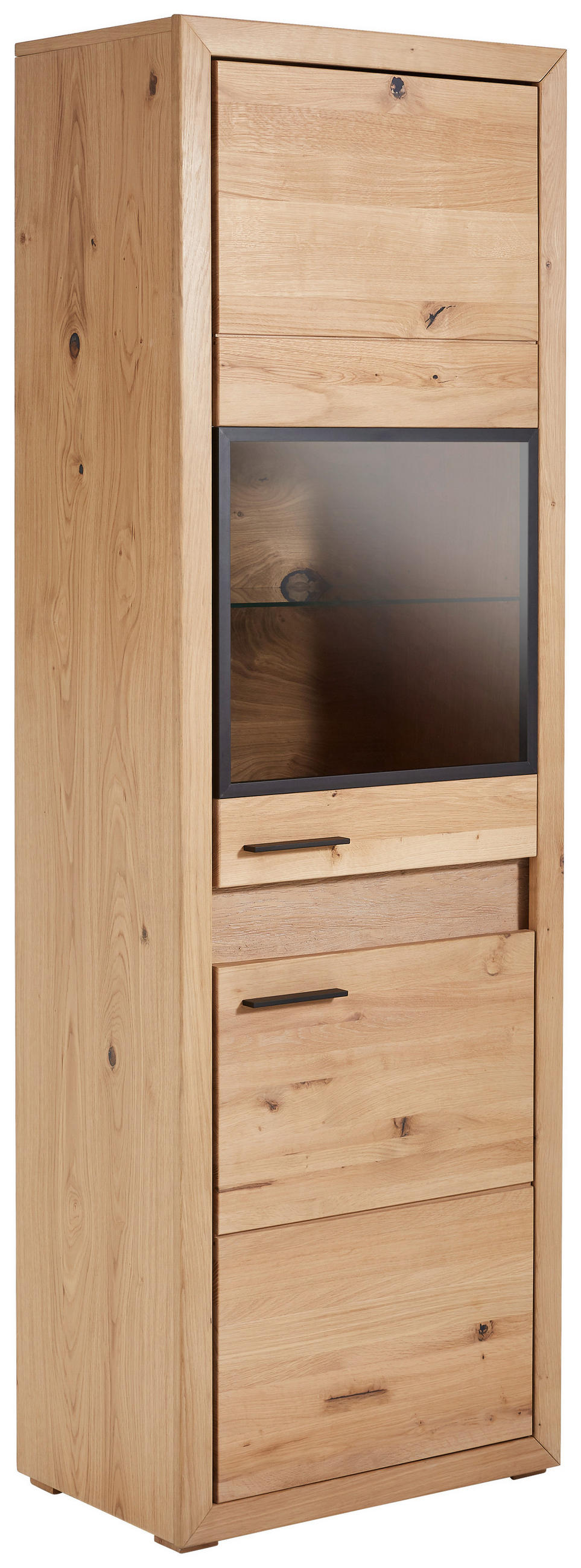 VITRINE  in furniert, massiv Asteiche   - Schwarz, KONVENTIONELL, Glas/Holz (63,8/198,4/41cm) - Cantus