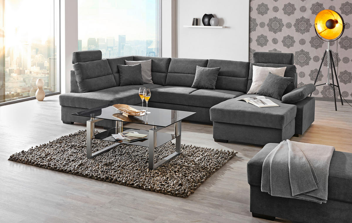 WOHNLANDSCHAFT inkl.Funktionen Anthrazit Webstoff  - Dunkelbraun/Anthrazit, KONVENTIONELL, Kunststoff/Textil (183/319/166cm) - Cantus
