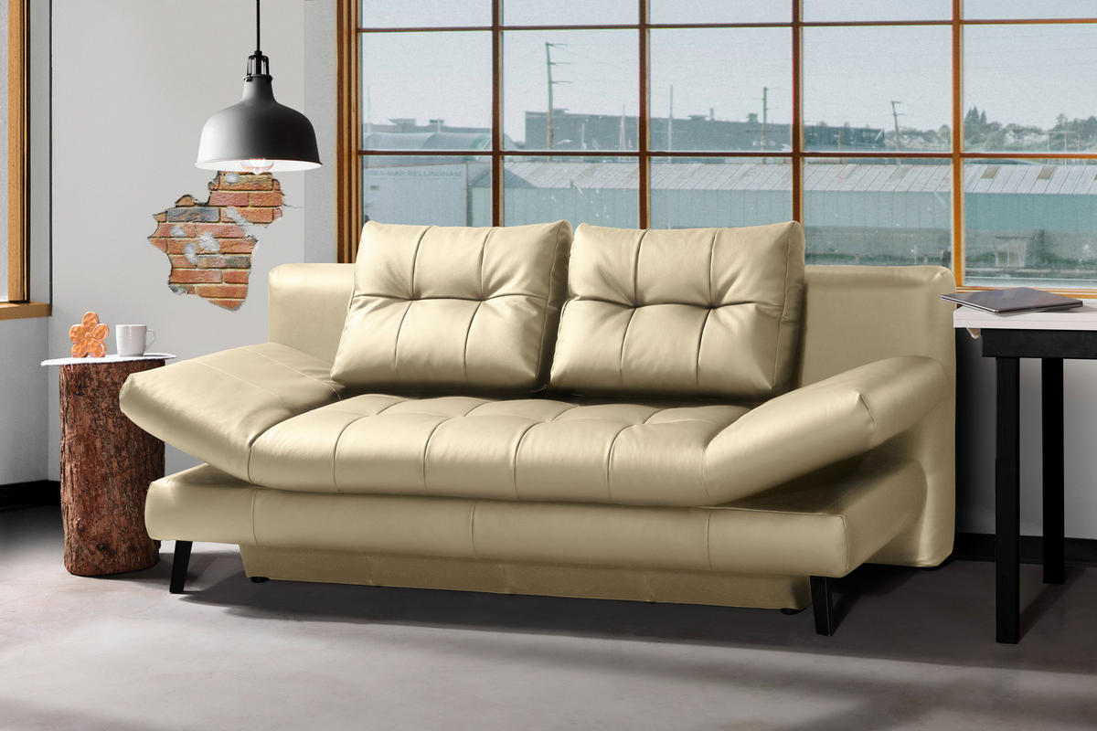 SCHLAFSOFA in Echtleder Schlammfarben  - Schlammfarben/Schwarz, Design, Leder/Metall (209/94/94cm) - Novel