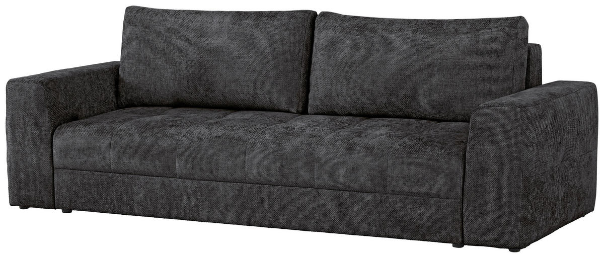 SCHLAFSOFA Struktur Dunkelgrau  inkl. Zierkissen, Rückenkissen, Bettkasten, Schlaffunktion, Rücken echt  - Dunkelgrau/Schwarz, KONVENTIONELL, Kunststoff/Textil (253/87/102cm) - Xora