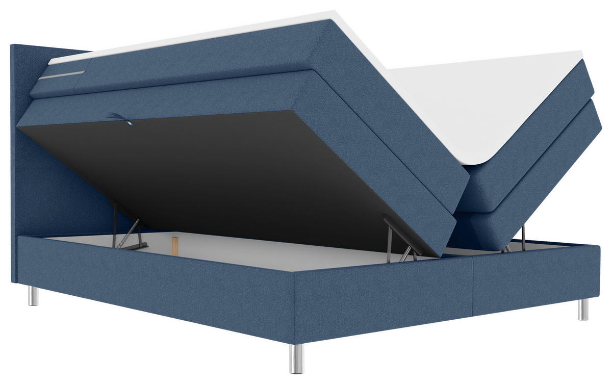 BOXSPRINGBETT 200/200 cm,  in Blau, Bettkasten, Topper, Matratzen, H3 = fest  - Chromfarben/Blau, KONVENTIONELL, Kunststoff/Textil (200/200cm) - Boxxx