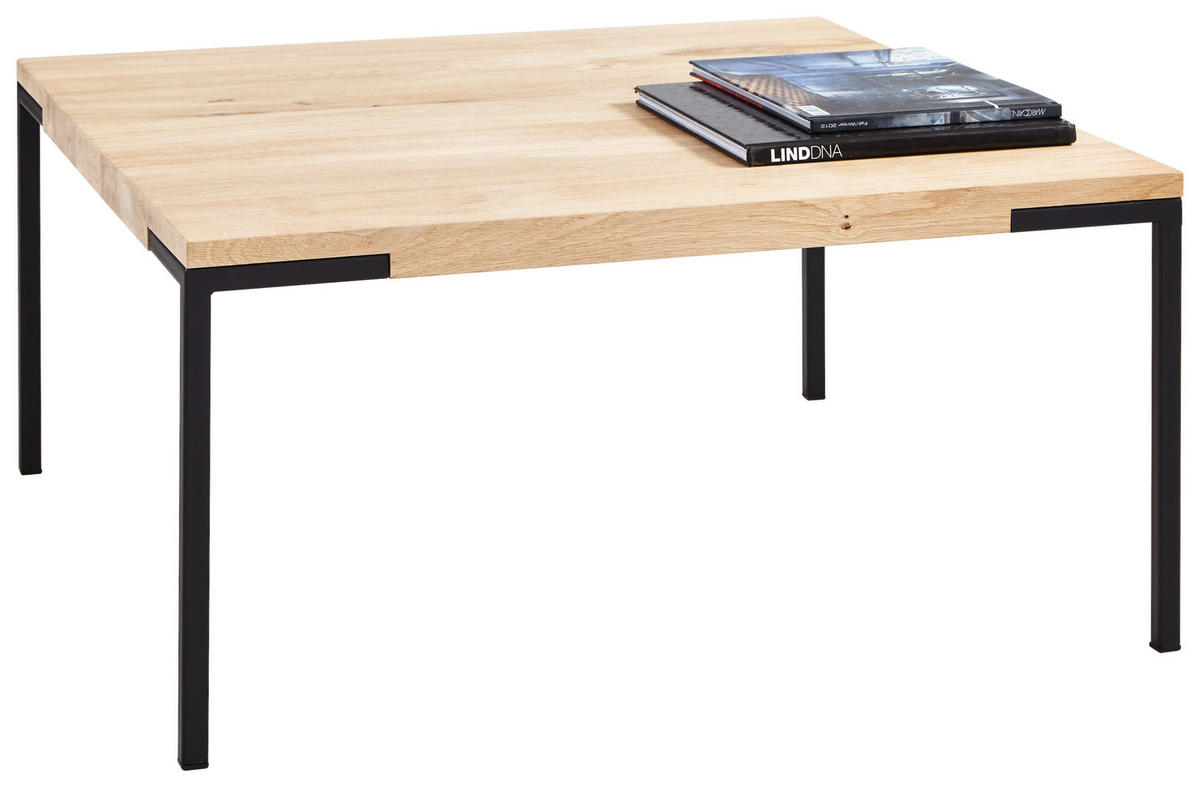 COUCHTISCH Eiche massiv 80/80/40 cm quadratisch Schwarz, Eichefarben  - Eichefarben/Schwarz, Design, Holz/Metall (80/80/40cm) - Novel