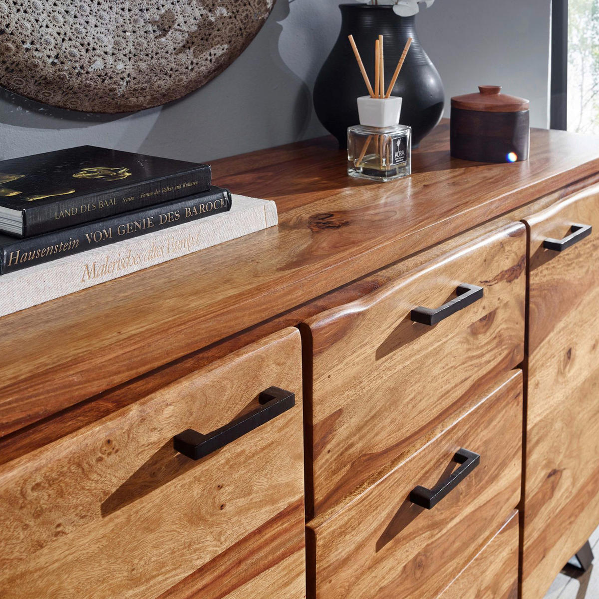 SIDEBOARD  in 145/82/45 cm  - Sheeshamfarben/Schwarz, Design, Holz/Metall (145/82/45cm) - MID.YOU