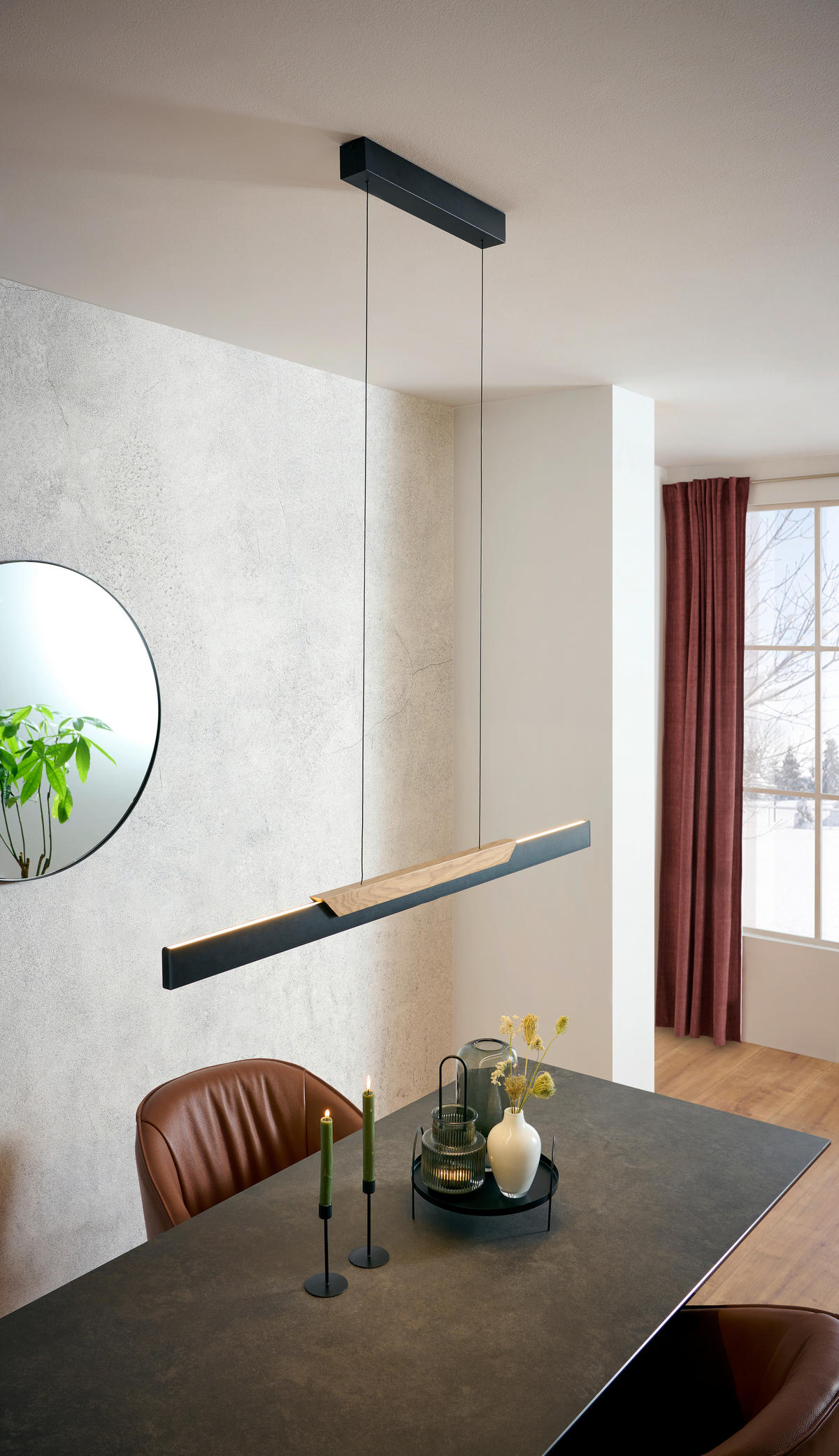 LED-HÄNGELEUCHTE 121/6/120 cm  - Eiche Bianco/Schwarz, Natur, Holz/Kunststoff (121/6/120cm)