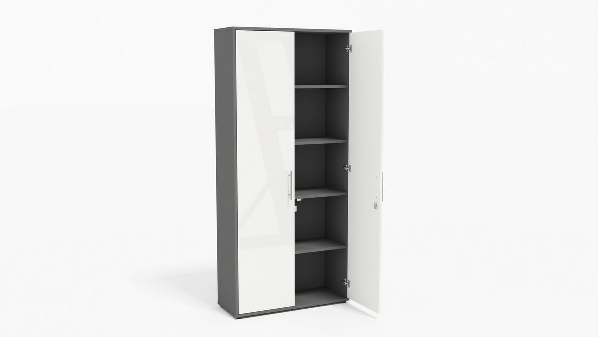 AKTENSCHRANK Anthrazit, Weiß Hochglanz  - Weiß Hochglanz/Anthrazit, MODERN, Holzwerkstoff (128,5/185,6/33cm) - MID.YOU