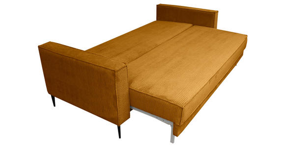 SCHLAFSOFA  mit Liegefunktion, Rücken echt, haustierfreundlicher Bezug Cord Currygelb  - Currygelb/Schwarz, KONVENTIONELL, Textil/Metall (222/93/98cm) - Carryhome