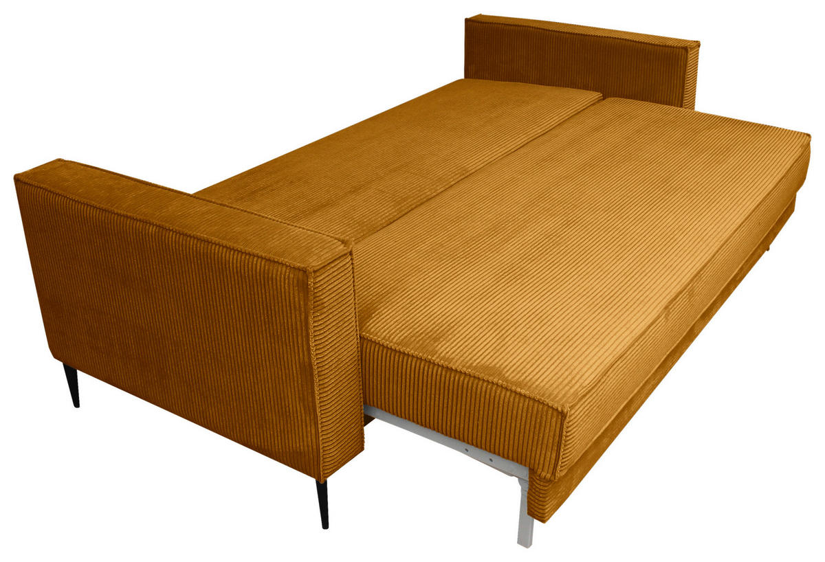 SCHLAFSOFA  mit Liegefunktion, Rücken echt, haustierfreundlicher Bezug Cord Currygelb  - Currygelb/Schwarz, KONVENTIONELL, Textil/Metall (222/93/98cm) - Carryhome