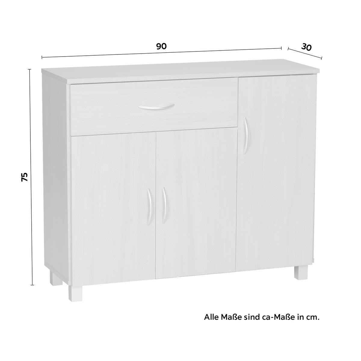 ŠIROKÁ KOMODA, farba buka, 90/75/30 cm - farba buka/sivá, Konventionell, kompozitné drevo (90/75/30cm) - MID.YOU