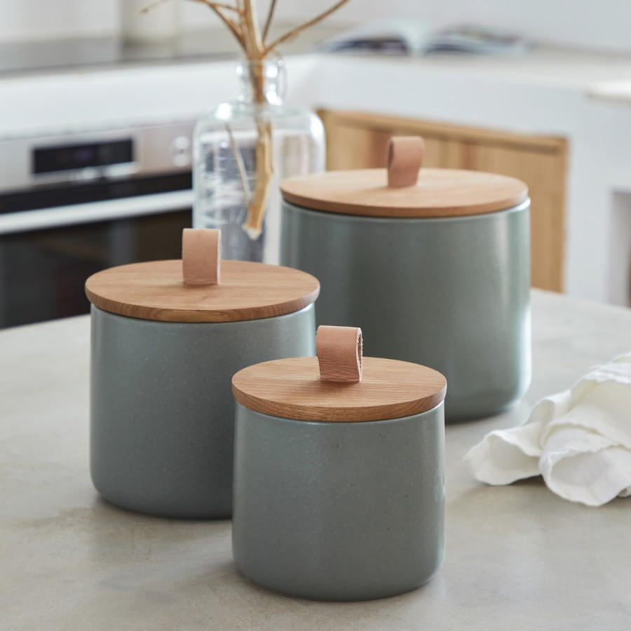 VORRATSDOSE PACIFICA 3,2 L - Hellbraun/Salbeigrün, Basics, Keramik/Holz (20/17cm) - Costa Nova