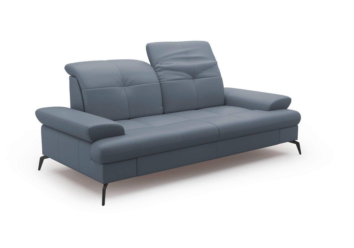 2,5-SITZER in Echtleder Graublau  - Graublau/Schwarz, Konventionell, Leder/Metall (202/90/122cm) - Sit & More