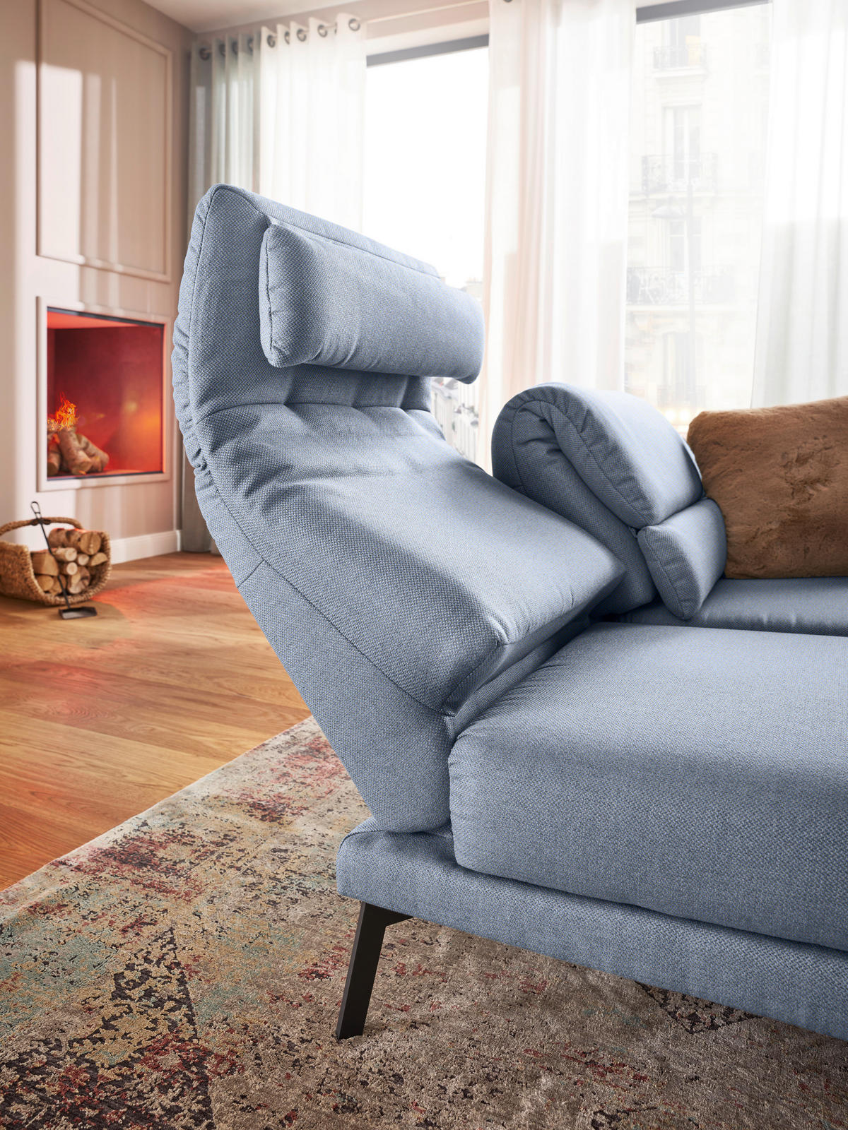 2-SITZER-SOFA Flachgewebe Blaugrau  - Blaugrau/Schwarz, Design, Textil/Metall (178-226/83-113/96-177cm) - Dieter Knoll
